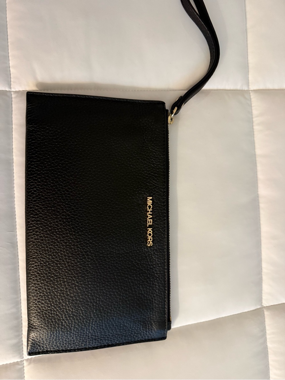 Michael Kors Black Pebbled Leather Wristlet with Gold Logo